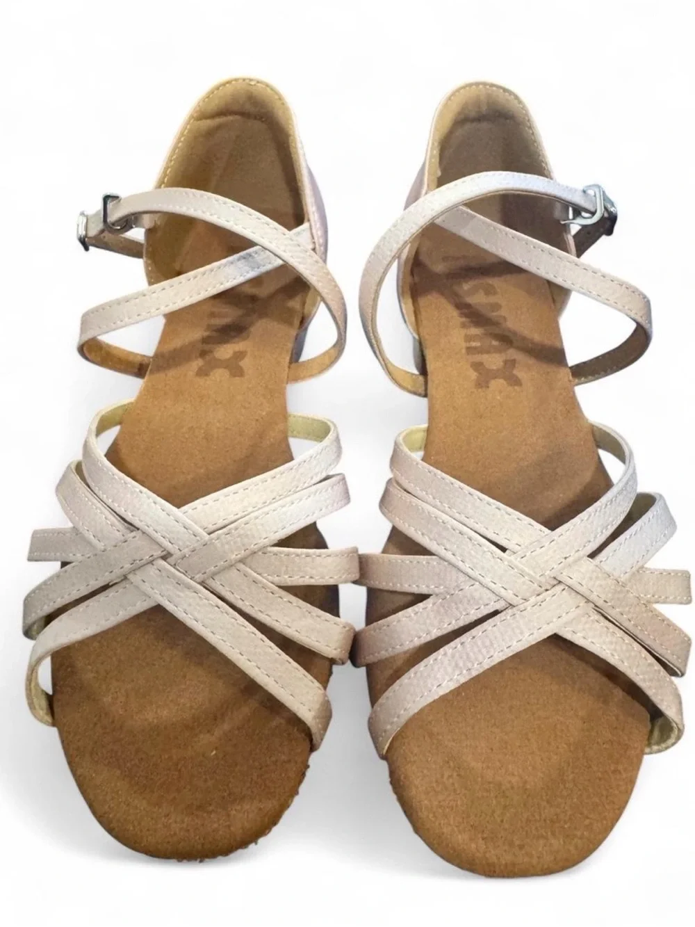 Girls' Strappy Low Heel Dance Sandals in Blush Pink